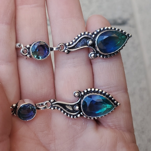 New Bi-Color Tourmaline & Blue Topaz 925 Silver Earrings. - Picture 6 of 15